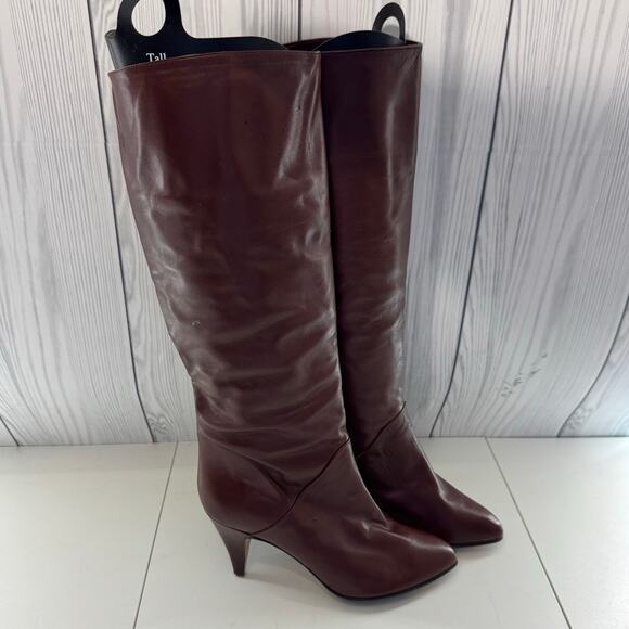 Vintage Women’s Brown Leather Heeled Boots Argentina Size 9  Unbranded - Picture 1 of 11